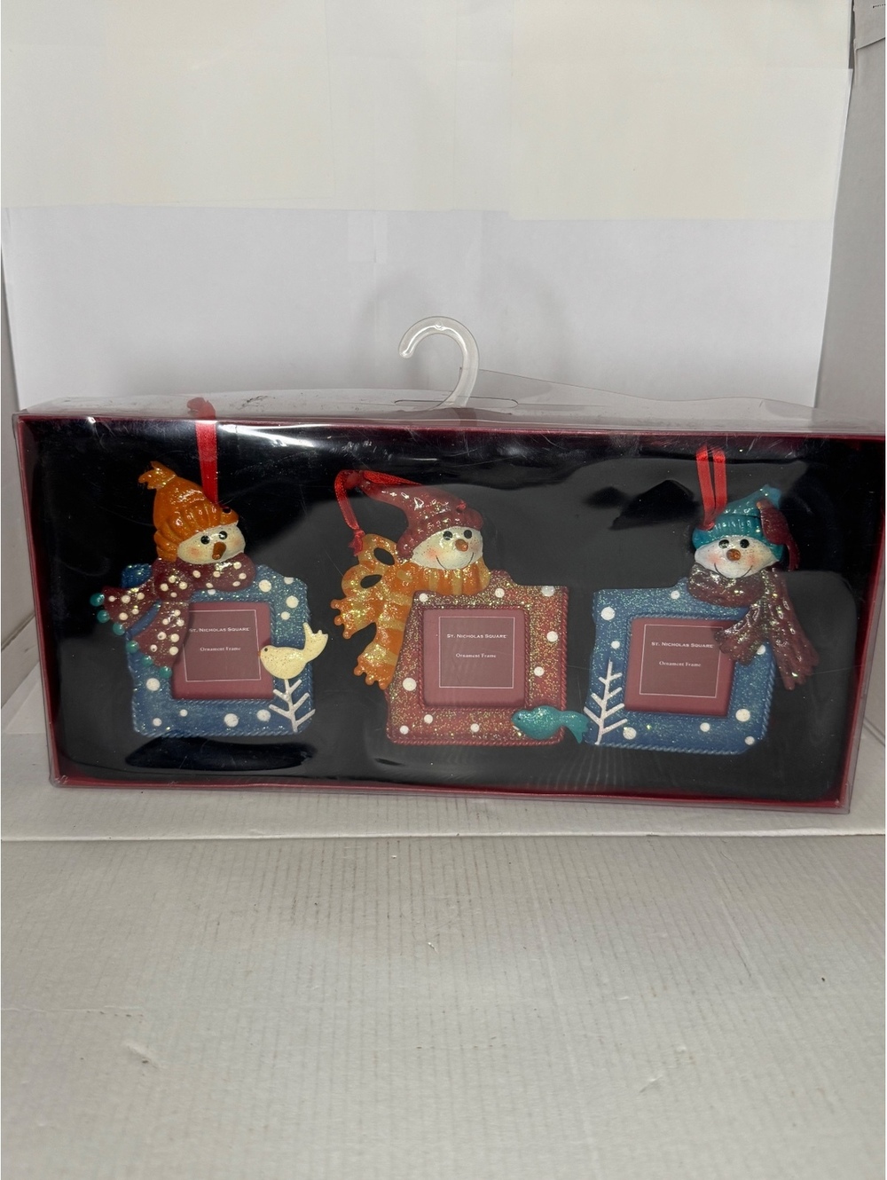 Set of 3 snowman photo frame ornaments